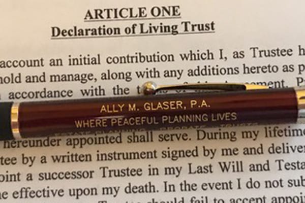 Pen on living trust document.